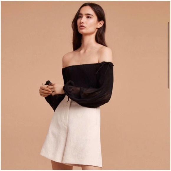 Wilfred Aritzia Black Off-the-Shoulder Chiffon Talence Blouse Size XXS - Picture 4 of 10